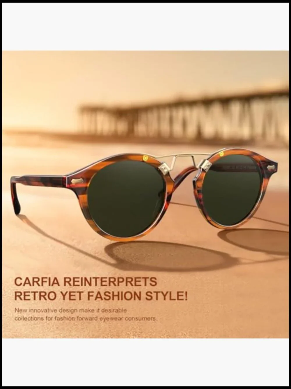Retro Round Double Bridge Polarized Sunglasses Men Acetate UV Protection